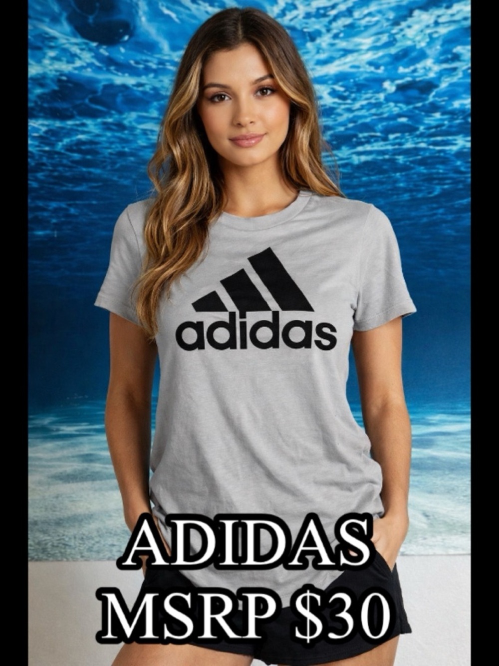 ☀️Adidas Womens Graphic T-Shirt Grey Black Logo Size M NEW